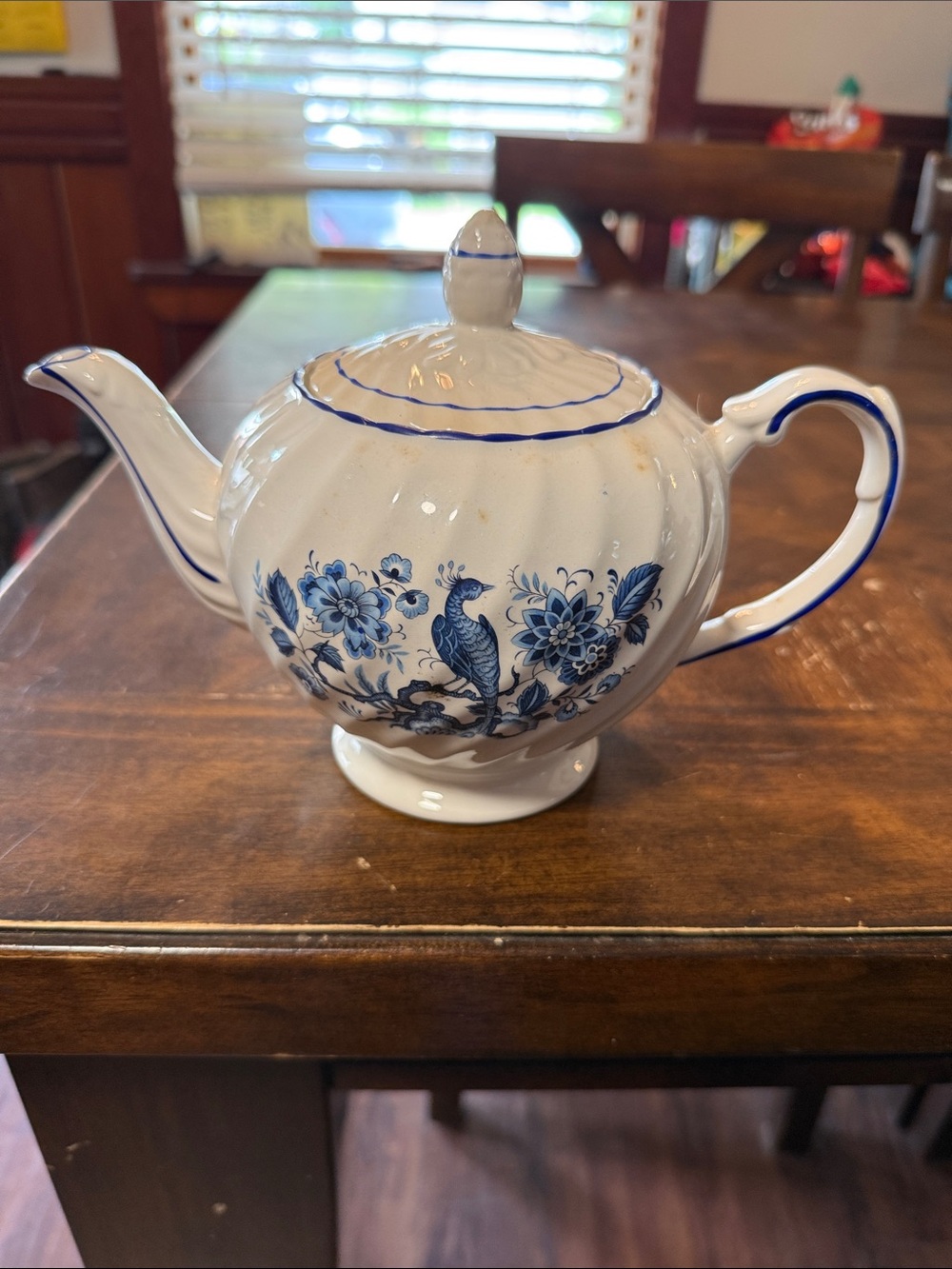 Classic Blue and White Floral Teapot - does show wear and discoloration